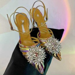 Flower crystal-embellished Satin Slingback Sandals ankle strap pumps 11cm Stiletto heels women designer luxury Sandal Evening Party wedding shoes