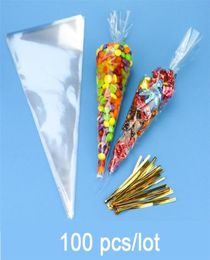 100pcslot DIY Wedding Birthday Party Sweet Cellophane Clear Candy Cone Bags Cheap Organza Pouches Decoration5185591