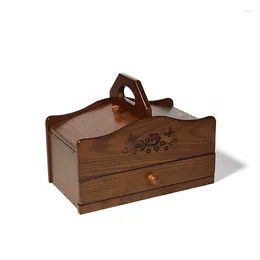 Storage Boxes Rustic Dark Brown Wooden Office Home Drawer Box Cabinet/Jewelry Organizer Handle