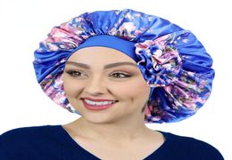 BeanieSkull Caps Extra Large Silky Satin Hair Bonnets For Women Sleeping Elastic Wide Brimmed Head Wrap Printed Flower Bucket Hat2253753