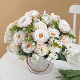 Decorative Flowers 32Cm High Quality Rose Peony Artificial Flower Bouquet Vases For Centrepiece Home Party Arrangement Spring Wedding