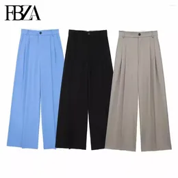 Women's Pants FBZA Women Fashion Spring Summer Loose Wide Pleated Office Lady Chic High Waist Legged Trousers Mujer