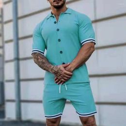 Men's Tracksuits 2024 Summer Sports Suit Solid Colour Lapel Short-sleeved Shirt Casual Shorts Men