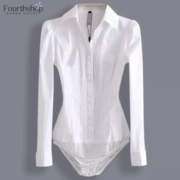 2024 Fashion Bodysuit Long Sleeve Women Body Shirt Office Lady Work Uniforms Spring White Blouses And Tops Slim Autumn Clothes 240514