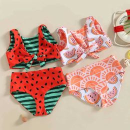 Two-Pieces Girls swimwear summer Korean childrens swimwear Watermelon childrens swimwear 2 pieces of childrens swimwearL240502