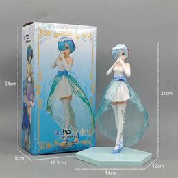 Action Toy Figures New Anime characters Another World Rem Blue transparent skirt Dress Crystal Girl Doll PVC Movable Doll Collectible Toy Y240516