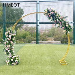 Decorative Flowers 2.4m Single/Double Tube Wedding Arch Backdrop Decor With Artificial Party Props Stand Shelf Gold White