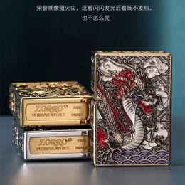 Zoro Armor Hine Double Sided Weilong Pure Copper Kerosene Lighter Dawei Tianlong Windproof Gift for Men