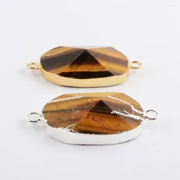 Pendant Necklaces Natural Tiger Eye Stone Facted Connector Golden/Silver Color DIY Necklace Bracelet Jewelry Wholesale