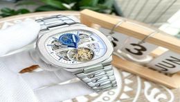 Boutique men039s 40mm watch multifunction hollow automatic mechanical stainless steel case strap montre de luxe wristwatch5868550