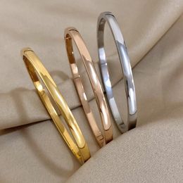 Bangle Classic Glossy Plain Bracelet For Women Chunky 4mm Stainless Steel Waterproof Cuff Minimalist Jewelry Gifts