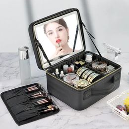 Smart LED Cosmetic Case With Mirror Travel Makeup Bag Large Capacity Female Beautician Skincare Product Makeup Case For Women 240508