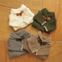 Dog Apparel Horn Buckle Pet Dogs Sweater Winter Autumn Warm Clothes Cotton High Collar Solid Colour Design Coats Clothing Chihuahua Pug