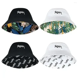 Berets Men Women Summer Basin Cap Hip Hop Hat Double-sided Bucket Graffiti Fishing Fisherman Pattern Packable Sun Protection