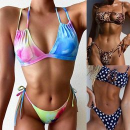 Women's Swimwear Women Bikini Bandage Push-Up Brazilian Swimsuit Set Beachwear Bandeau Sunflower Bathing Suit With Shorts