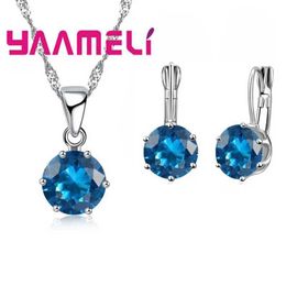 Wedding Jewellery Sets Factory Price 17 Colour Womens Fashion 925 Sterling Silver Pendant Necklace Earrings Set Wholesale