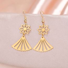 Vintage Of Life Women's Drop Earrings Stainless Steel Bohemian Geometric Fan Flower Pendant Weeding Jewelry Gifts