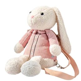 Backpacks Cute Bear Rabbit Backpack Girl Boy Cute Cartoon Plush Parents and Childrens Bag Fluffy Smiling Soft Doll Animal Handbag Gift Wallet d240516