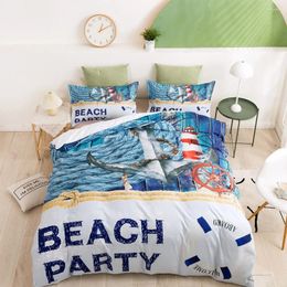 Bedding Sets Sea Beach Duvet Cover King Size Anchor Boat Nautical Sailing Ocean Boys Set Blue Comforter Bed Quilts Home Kids Bedroom