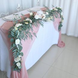 Decorative Flowers Artificial Table Runner Wedding Arch Greenery Backdrop Doorways Decor Eucalyptus Willow Leaves Vines Rose Garland