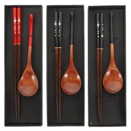 Kitchen Storage 3 Sets Japanese Style Wooden Spoon Chopsticks Table Ware Gift Steak Tableware Food Spoons Dinnerware Travel Utensils