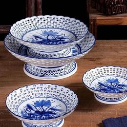 Plates Jingdezhen Ceramic Fruit Plate Hand-painted Blue And White Porcelain Home Desktop Decor Exquisite Dessert