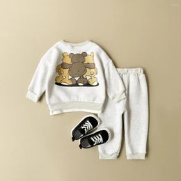 Clothing Sets Cute Bear Children's Boys Girls Plush Set 2024 Autumn/Winter Fashionable Kids Sweater Pants Two Piece Clothes