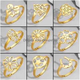 Toe Rings Plant Leaves Stainless Steel Jewellery Golden Womens Knuckle Ring Vintage Flower Adjustable Open New In Anillos Mujer Drop Del Oteu0