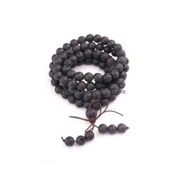 Beaded Jln 108 Mala Buddhist Prayer Bracelet Fashion Lava Volcanic Healing Stone Beads Uni Mtilayer Jewellery For Men Drop Delivery Brac Dhbo4