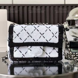 12A Mirror quality luxury bag Classic Designer Bag Ladies handbag genuine leather 20cm shoulder bag summer casual black/white colour blocking diamond grid chain bag