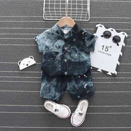 Clothing Sets Cute cotton baby boy short sleeved shirt set summer fashionable childrens clothing set WX