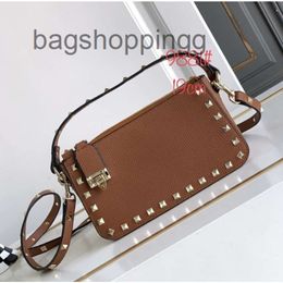 Trendy Rivets Bag Designer Woman Vallenteno Layer Bags Vo Stud Square Purse Small Cowhide Crossbody Portable Rock Single Shoulder Underarm BOMP