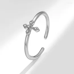 Cluster Rings KOFSAC Light Luxury Zircon Cross Ring For Women Fashion Jewelry Simple 925 Sterling Silver Finger Lady Exquisite Gift