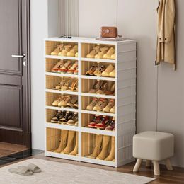 6 Tier Shoe Storage Cabinet Foldable Rack with Magnetic Clear Door Easy Assembly Dust Free Collapsible 240508