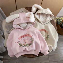 Girls Hoodies Winter Thicken Pullovers for Kids Plus Veet Children Jackets Rabbit Ear Toddler Outerwear Baby Sweater Clothing L2405