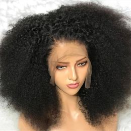 300% gęstość Afro Kinky Curly Human Hair Peruki for Women HD Lace Frontal Peruka wstępnie wysunięta naturalny kolor indyjski dziewicze włosy 4x4 Zamknięcie