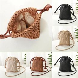 Storage Bags Women Ladies Straw Bag Retro Rattan Tote Handbag Woven Summer Beach Shoulder Drawstring