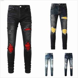 Designer Jeans for Mens High Quality Fashion Cool Style Luxury Distressed Black Blue Jean Slim Fit 6E83