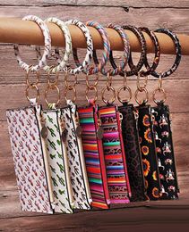 14 Styles Keychain Leather Bracelet Wallet Cactus Printed Monogrammed O Key Ring Wristband Women Coin Purse Bangle Wallets4947252