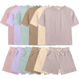 Clothing Sets Summer basic track and field clothing childrens clothing set girl short sleeved top+shorts boy clothing childrens sportswear WX