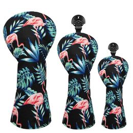 Other Golf Products 3 pieces/set Hawaiian Flamingo Golf Driver Head Cover High Quality Canvas Driver Fairway (FW) Wooden Mix (UT) with numberingL2405