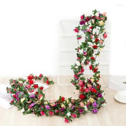 Decorative Flowers MissDeer 2.5m Artificial Silk Roses Rattan String Vine With Green Leaves For Wedding Home Garden Decor Hanging Garland
