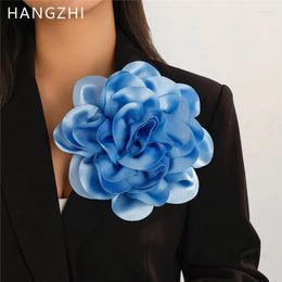 Brooches HANGZHI Exaggerated Large Flower Brooch Fabric Three-dimensional Red Colourful Wedding Dinner Party Vintage Jewellery For Women