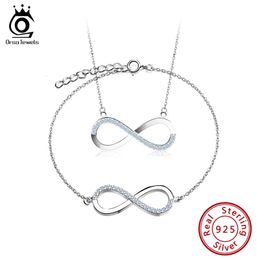 ORSA JEWELS Infinity Necklace Bracelets Jewellery Set For Women Elegant 4A CZ Genuine 925 Sterling Silver Fine Sets SS68 240511