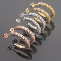 Fashionable stainless steel T-letter C-shaped single row diamond earrings for women