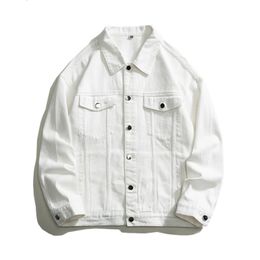 Autumn Men Oversize White Denim Jacket Streetwear Cotton Casual Allmatch High Quality Jean Coats Male Blue Green Black 240428