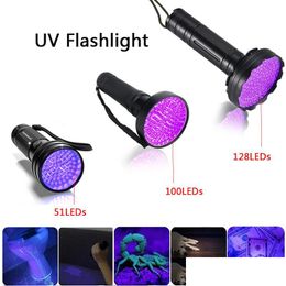 Torches Uv Led Traviolet Torch Lamp 395Nm Wavelength 51 100 128 Leds Flashlight Blacklight Detector For Dry Pets Urine Pet Stains Bed Dhfj6