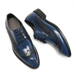 Dress Shoes Men Formal Business Leather Genuine Shoe Black Blue Lace Up Wedding Oxford Designer Brogue