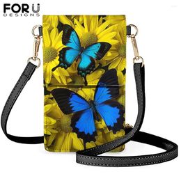Shoulder Bags FORUDESIGNS Yellow Mobile Phone Cases For Ladies Pretty Butterfly Print Mini Cellphone Women Crossbody Bolsas
