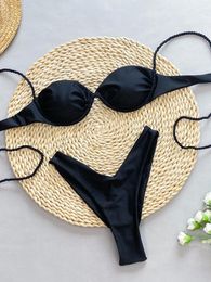 Women's Swimwear 2024 Underwire Push Up Bikinis Sexy Black Two-Piece Swimsuit Bathing Suit Bikini Set